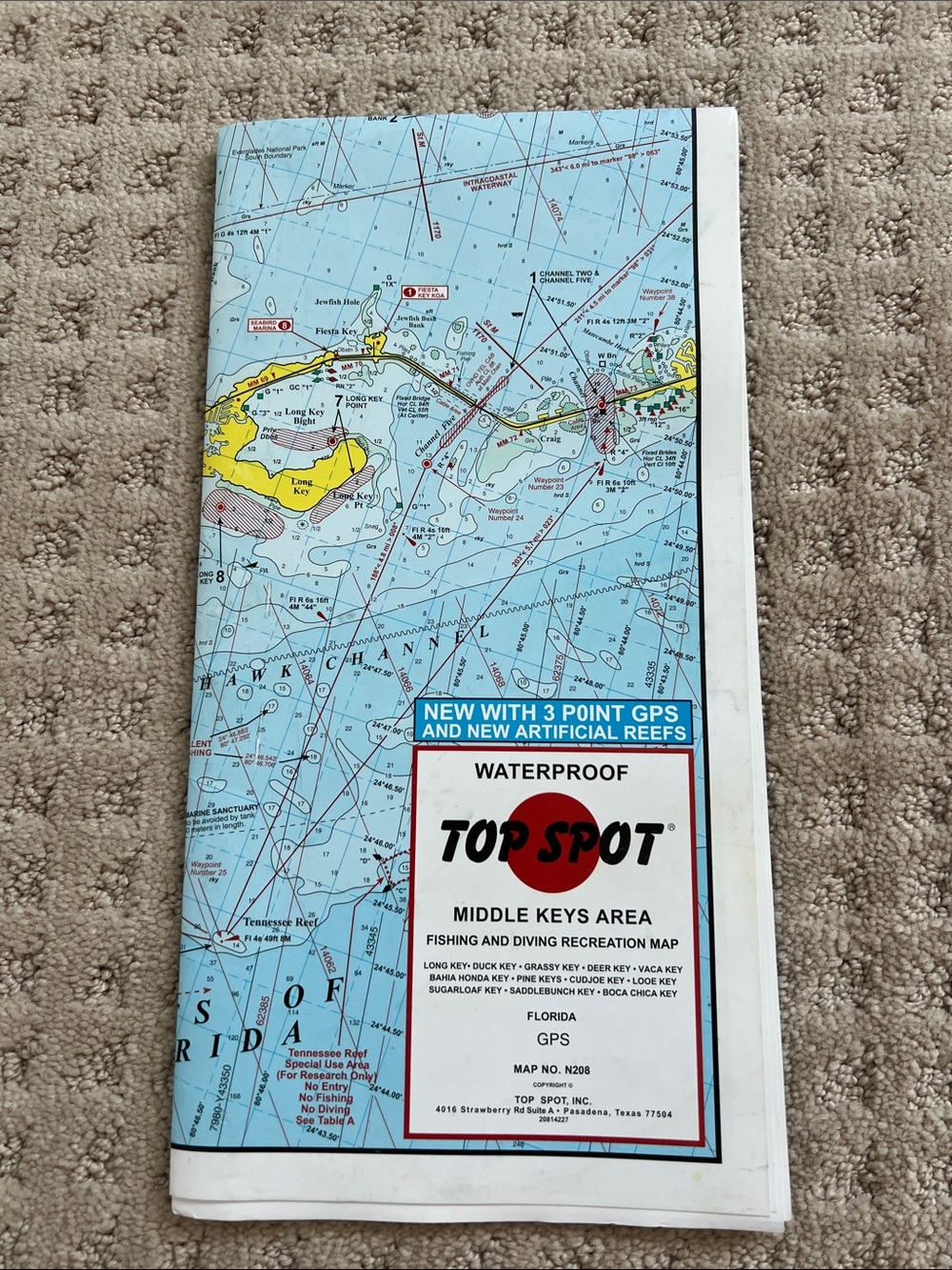 Top Spot Waterproof Middle Keys Area Fishing & Diving Map - Blue/Yellow
